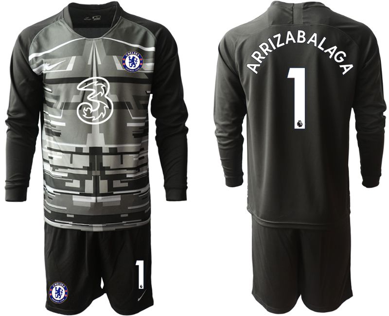 Men 2020-2021 club Chelsea black long sleeve goalkeeper #1 Soccer Jerseys->chelsea jersey->Soccer Club Jersey